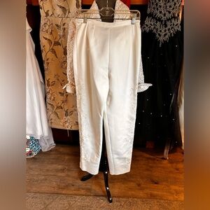 Embroidered High-Waist Ivory Dress Pants